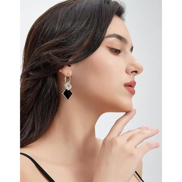 Black-01 Gold Lightweight Statement Dangle Hypoallergic Earrings For Women - Picture 3 of 7